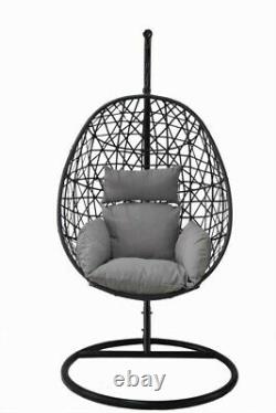 Hanging Egg Chair Swing Hammock Cushion Rattan Wicker Indoor Outdoor Lounge Grey