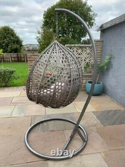 Hanging Egg Chair Swing Single Grey with Cushion PE Rattan