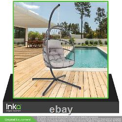 Hanging Folding Egg Cocoon Style Garden Chair Swing Sturdy Steel Frame Grey