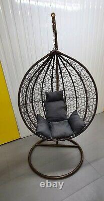 Hanging Rattan Swing Patio Garden Chair Weave Egg With Grey Cushion In Outdoor