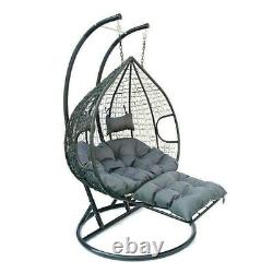 Hanging Rattan Swing Patio Garden Chair Weave Egg w Cushions Footrest Rain Cover