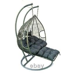 Hanging Rattan Swing Patio Garden Chair Weave Egg w Cushions Footrest Rain Cover