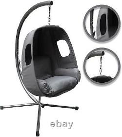 Hanging Swing Egg Armchair Seat Grey Fabric Cushion Cocoon Chair Conservatory