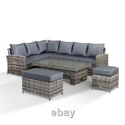 Harmony Corner Sofa with Rising Table, Bench and Stool Grey Rattan 10 seater