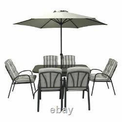 Hectare Outdoor Garden Patio Dining Set Hadleigh 6 Seater & Parasol Grey