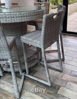 Hercules grey rattan bar set with 6 chairs and padded cushions / ice bucket