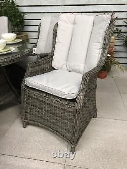 High back dining chair in Multi Grey wicker with Pale Grey cushions