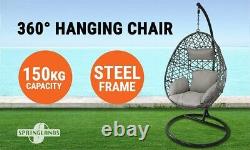 Hortus Rattan Hanging Egg Chair Hammock Grey Garden Deck Indoor/outdoor Cushions