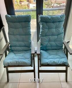 Ikea Bondholmen Reclining Chairs (Grey) with Kuddarna Seat Cushions (Blue)