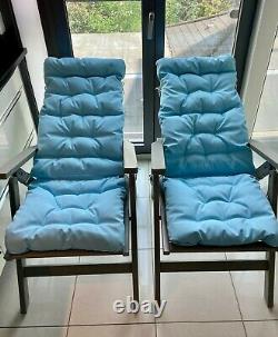 Ikea Bondholmen Reclining Chairs (Grey) with Kuddarna Seat Cushions (Blue)