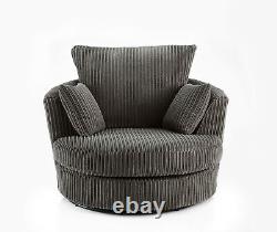 Jumbo Cord High Back Cushions 3 2 seater Sofa Suite Set Footstool Corner Grey UK