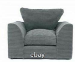 Jumbo Cord High Back Cushions Corner Sofa Suite Set Footstool 3 2 Seater Grey UK