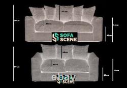 Jumbo Cord High Back Cushions Corner Sofa Suite Set Footstool 3 2 Seater Grey UK