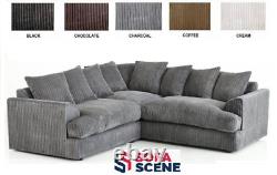 Jumbo Cord Sofa Fabric Suite Black Coffee Grey Brown Lounge Armchairs Set Chair