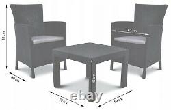 Keter Garden Furniture Set 3 Pieces Chairs Table Cushions Outdoor Patio Balcony