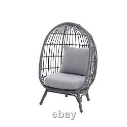 Kids Egg Chair Rattan Effect Steel Grey Water Repellent Outdoor Indoor Garden