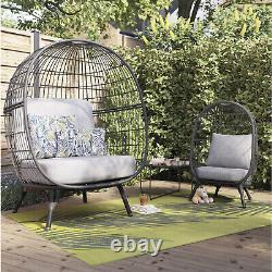 Kids Egg Chair Rattan Effect Steel Grey Water Repellent Outdoor Indoor Garden