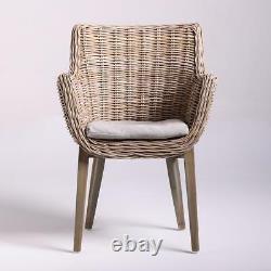 Kube Rattan Chair Grey Cushion Natural Wooden Leg