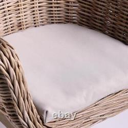 Kube Rattan Chair Grey Cushion Natural Wooden Leg