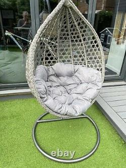 LUXURY Rattan Swing Patio Garden Egg Chair & Cushion GREY in stock now