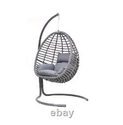 Large Rattan Hanging Egg Chair Patio Garden Indoor Outdoor with Cushion Grey