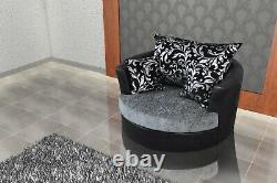 Large Swivel Round Cuddle Chair Chenille Fabric Grey Black Snuggle Love Sofa