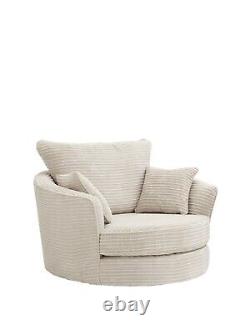 Large Swivel Round Cuddle Chair Jumbo Cord Fabric Cream Grey Brown Fast Delivery
