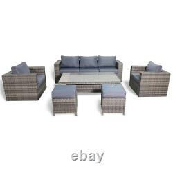 Layla Grey Garden Rattan Furniture Sofa With Rising Table Armchairs Stools Set