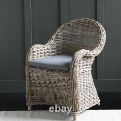 Libby Armchair Cain Accent Chair Curved Back Grey Rattan with Cushion