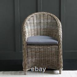 Libby Armchair Cain Accent Chair Curved Back Grey Rattan with Cushion