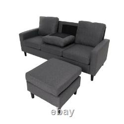 Linen Fabric Corner Sofa L Shape Couch Cushioned Armchair Chaise Chairs Lounger