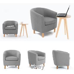 Linen Fabric Tub Armchair Seats with Cushion Lounge Chair Stool Living Office