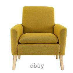Linen Modern Lougne Sofa Tub Armchair Accent Seat Thick Cushion Wood Legs