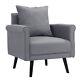 Linen Upholstered Armchair Retro Living Room Fireside Sofa Chair Wooden Legs