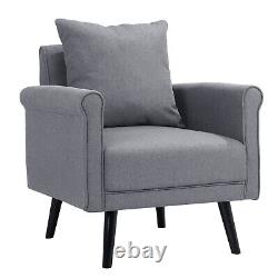Linen Upholstered Armchair Retro Living Room Fireside Sofa Chair Wooden Legs