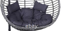 Luxurious Double Sonoran Dark Grey Egg Hanging Chair with Black Metal & Cushions