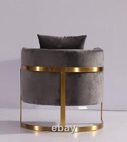 Luxury Grey Velvet Cushion Tub Chair Brushed Gold Steel Frame FREE Delivery