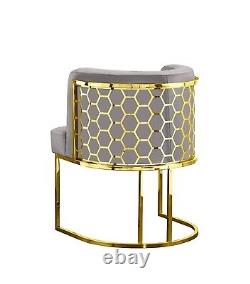 Luxury Iron Hexagon Velvet Cushion Tub Chair With Steel Frame Brushed Chrome