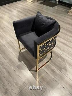 Luxury Velvet Cushion Tub Chair Steel Frame GOLD Chrome HOME RESTAURANT (GREY)