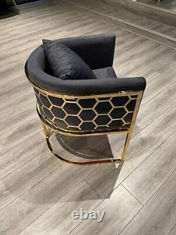 Luxury Velvet Cushion Tub Chair Steel Frame GOLD Chrome HOME RESTAURANT (GREY)