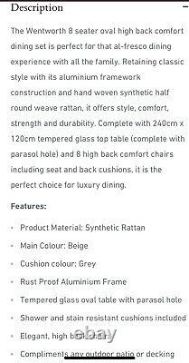 Luxury high-back Comfort eight seater oval garden furniture set