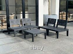 MOLOK GREY 4 SEATER GARDEN CORNER CHAIRS MODULAR SET With TABLE AND CUSHIONS