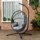 Metal Rattan Hanging Egg Chair Folding Weave Swing With Cushion Grey By Outsunny