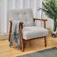 Minimalistic Accent Chair Wood Frame Sofa Thick Linen Cushion Wide Seat Armchair