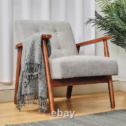 Minimalistic Accent Chair Wood Frame Sofa Thick Linen Cushion Wide Seat Armchair