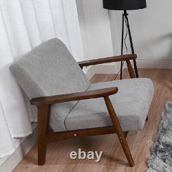 Minimalistic Accent Chair Wood Frame Sofa Thick Linen Cushion Wide Seat Armchair