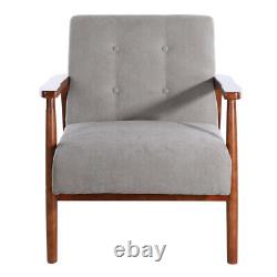 Minimalistic Accent Chair Wood Frame Sofa Thick Linen Cushion Wide Seat Armchair