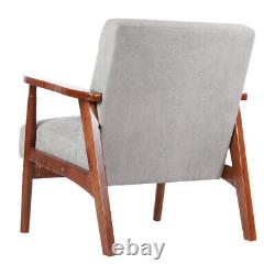 Minimalistic Accent Chair Wood Frame Sofa Thick Linen Cushion Wide Seat Armchair