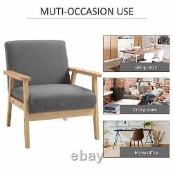 Minimalistic Accent Chair Wood Frame with Thick Linen Cushions Wide Seat Armchair