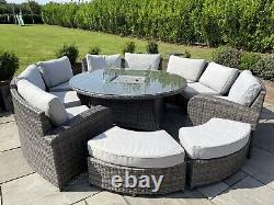 Moda half moon sofa with central gas Firepit Seats 10